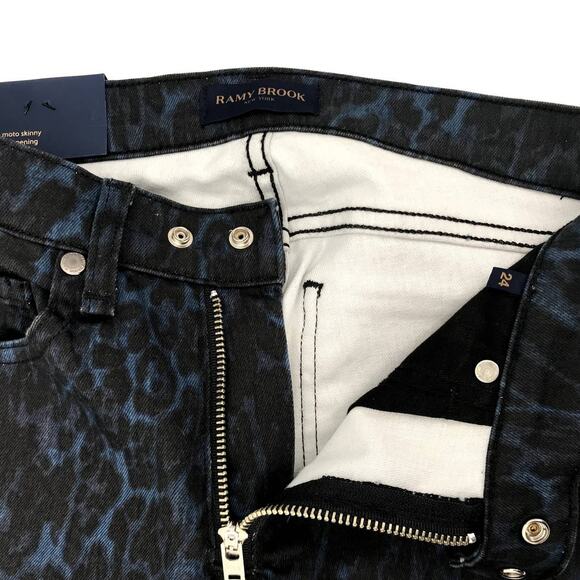 Ramy Brooks Leopard Print Kate Mid Rise Moto Skinny Jeans 24 NWT - Picture 5 of 9